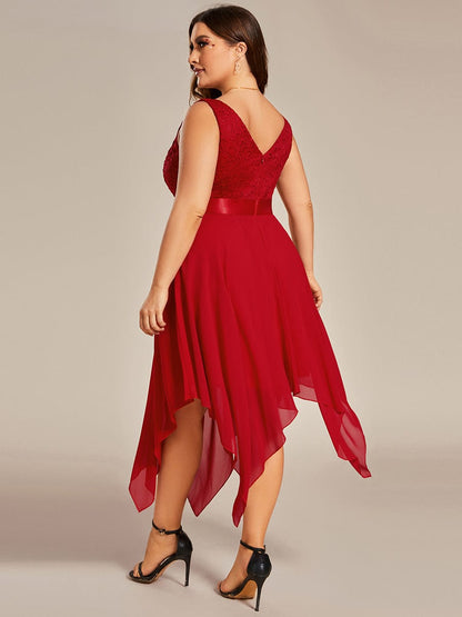 Elegant Plus Size Deep V-Neck Sleeveless Dress with Asymmetrical Hem