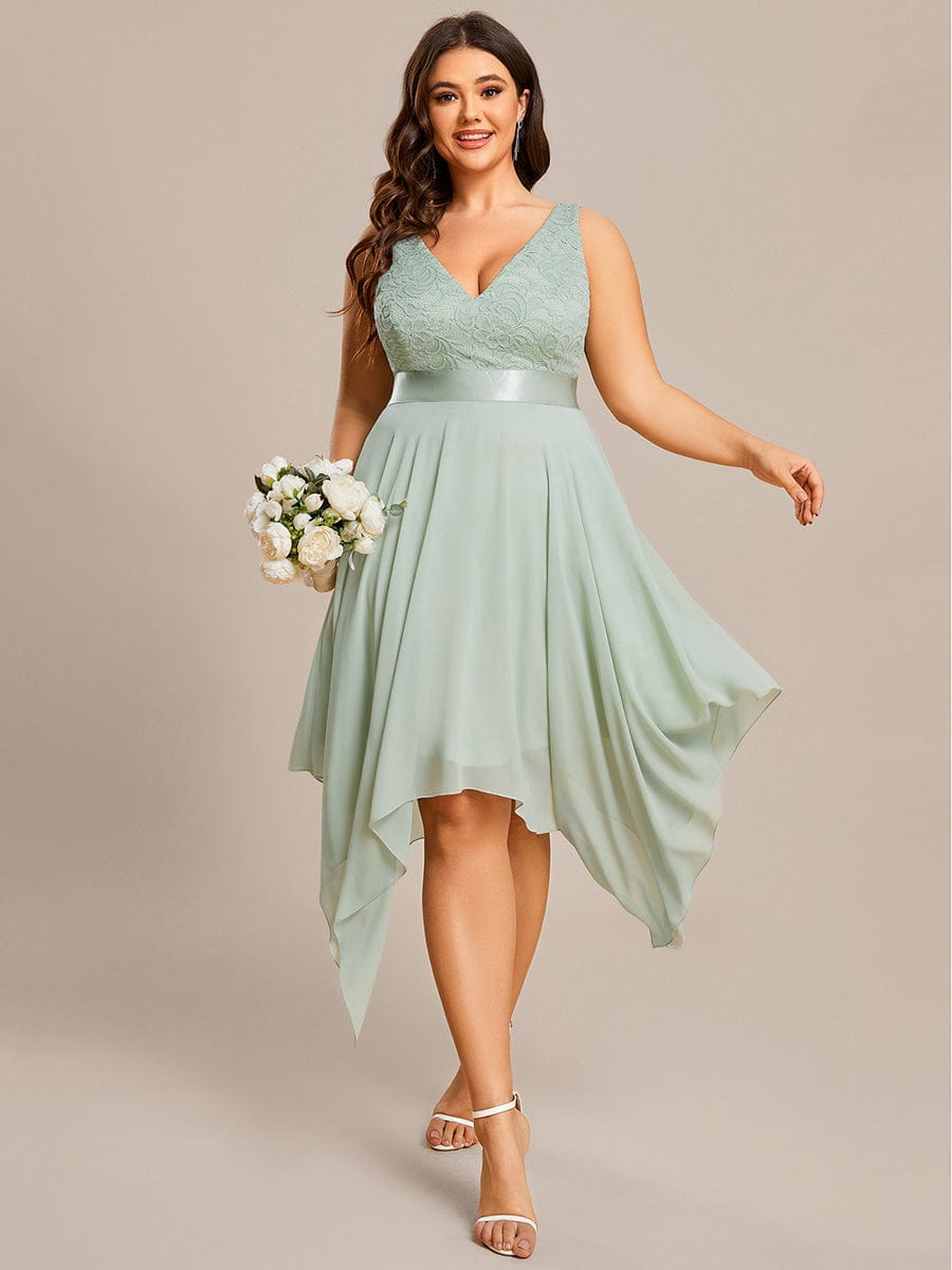 Elegant Plus Size Deep V-Neck Sleeveless Dress with Asymmetrical Hem