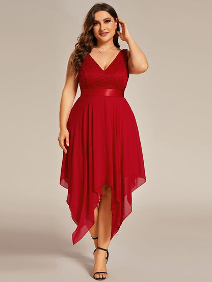 Elegant Plus Size Deep V-Neck Sleeveless Dress with Asymmetrical Hem