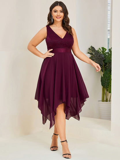 Elegant Plus Size Deep V-Neck Sleeveless Dress with Asymmetrical Hem