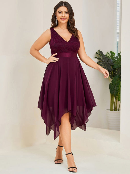 Elegant Plus Size Deep V-Neck Sleeveless Dress with Asymmetrical Hem