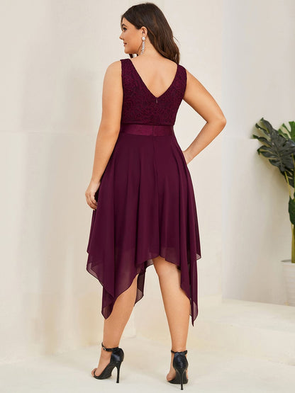 Elegant Plus Size Deep V-Neck Sleeveless Dress with Asymmetrical Hem