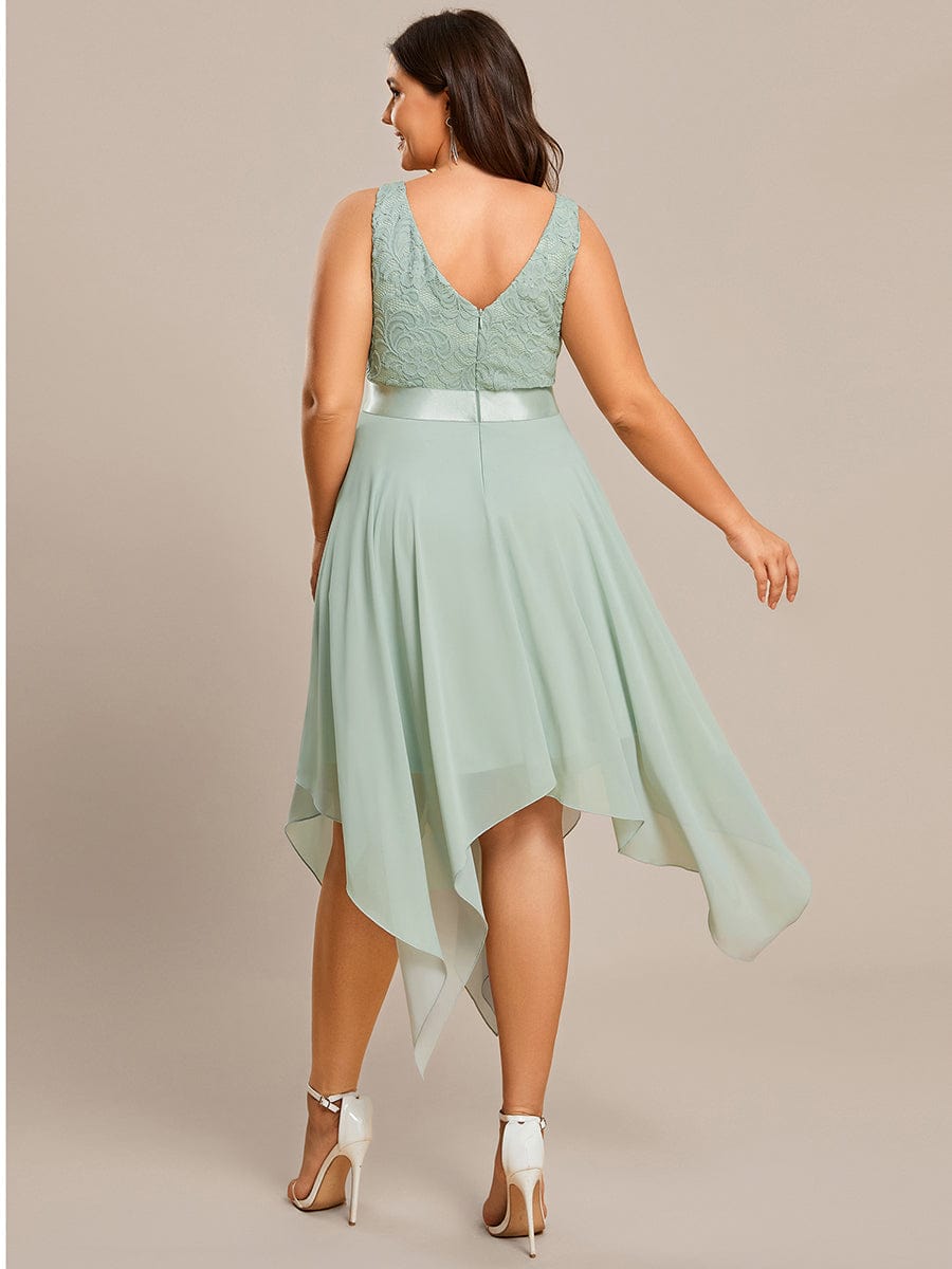 Elegant Plus Size Deep V-Neck Sleeveless Dress with Asymmetrical Hem