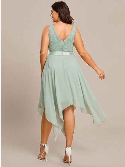 Elegant Plus Size Deep V-Neck Sleeveless Dress with Asymmetrical Hem