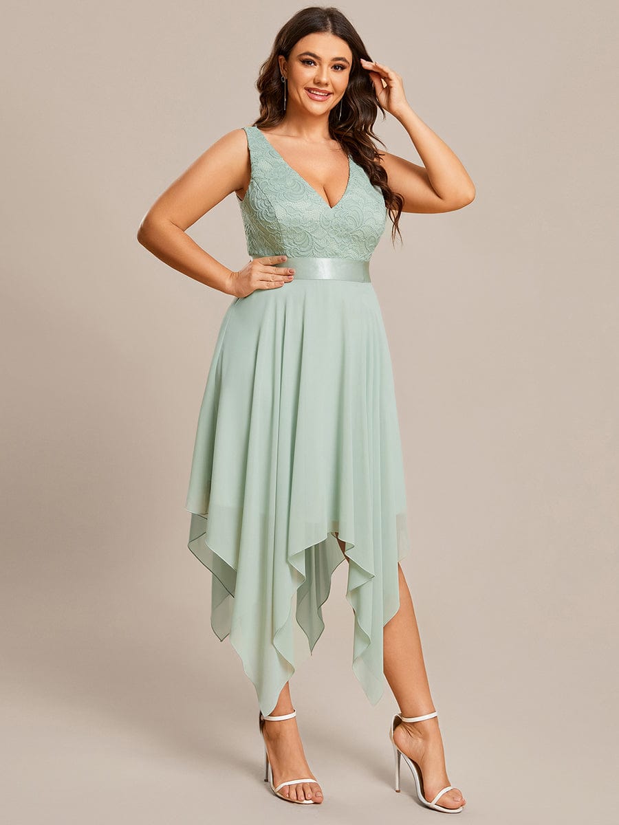 Elegant Plus Size Deep V-Neck Sleeveless Dress with Asymmetrical Hem