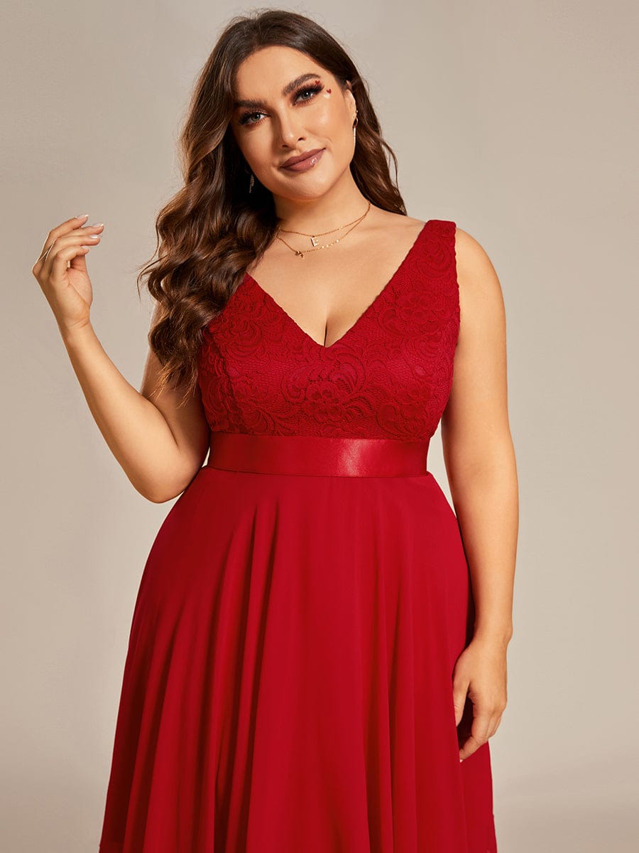 Elegant Plus Size Deep V-Neck Sleeveless Dress with Asymmetrical Hem