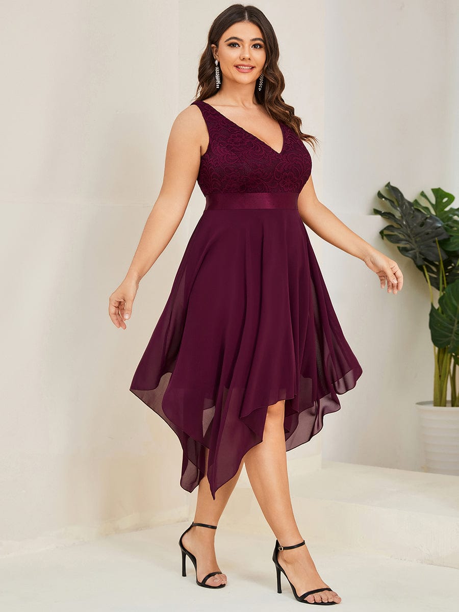 Elegant Plus Size Deep V-Neck Sleeveless Dress with Asymmetrical Hem