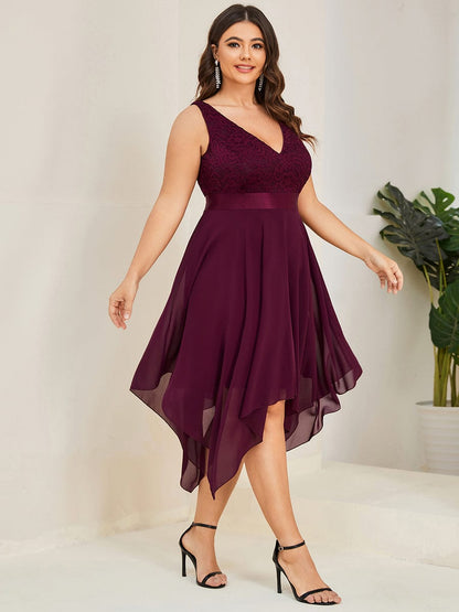 Elegant Plus Size Deep V-Neck Sleeveless Dress with Asymmetrical Hem