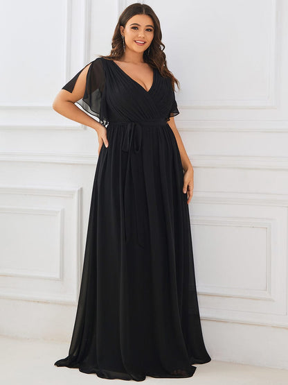 Elegant Plus Size Evening Dress with Pleated Chiffon Waist Tie