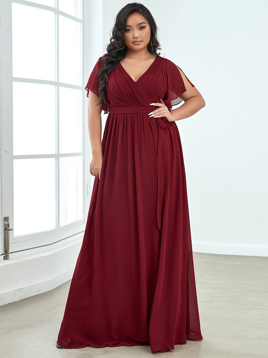 Elegant Plus Size Evening Dress with Pleated Chiffon Waist Tie