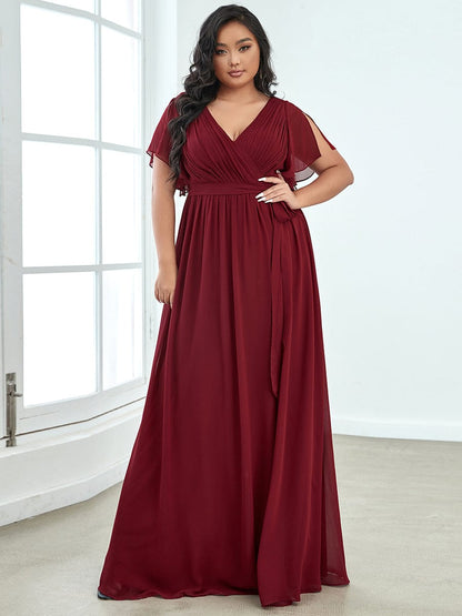 Elegant Plus Size Evening Dress with Pleated Chiffon Waist Tie