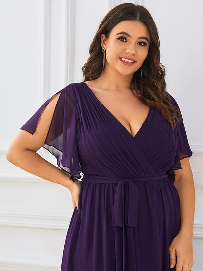 Elegant Plus Size Evening Dress with Pleated Chiffon Waist Tie