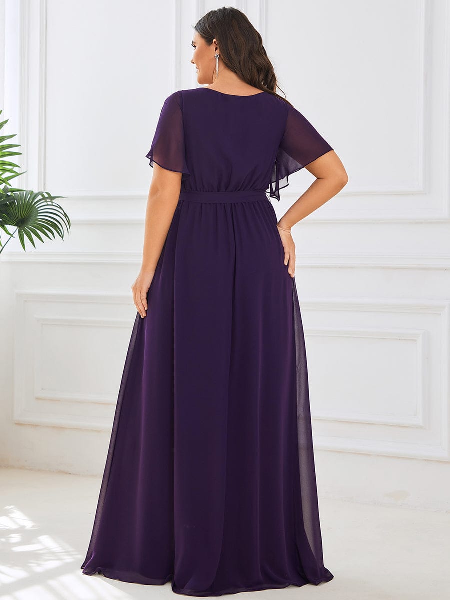 Elegant Plus Size Evening Dress with Pleated Chiffon Waist Tie