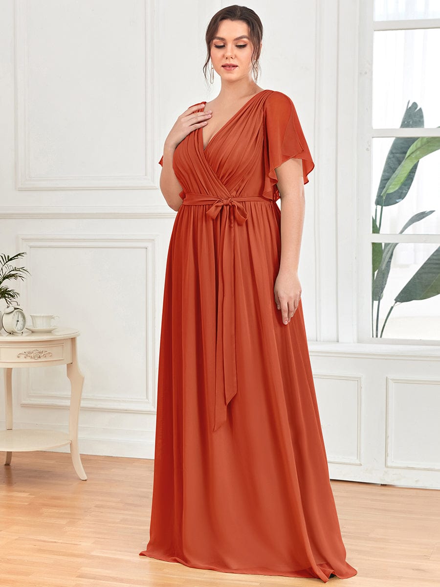 Elegant Plus Size Evening Dress with Pleated Chiffon Waist Tie