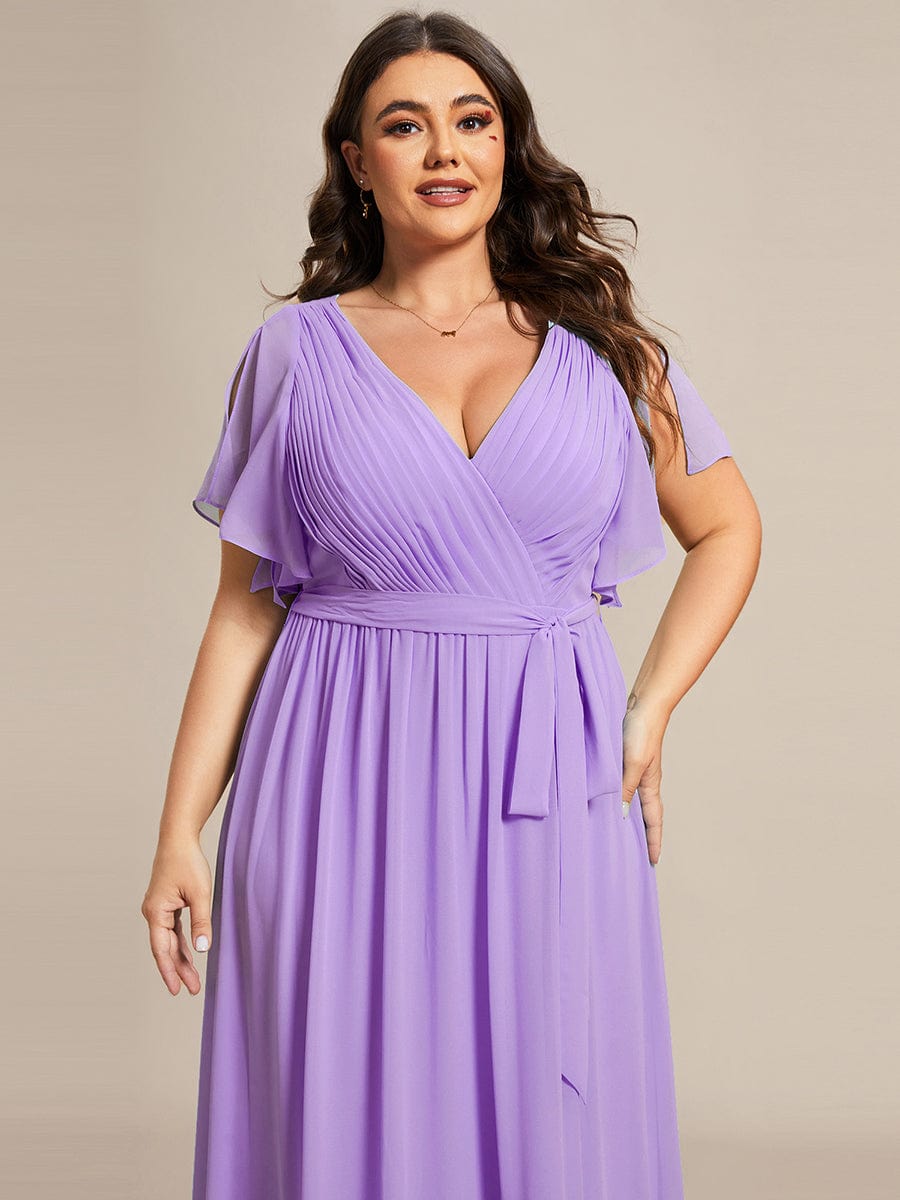 Elegant Plus Size Evening Dress with Pleated Chiffon Waist Tie