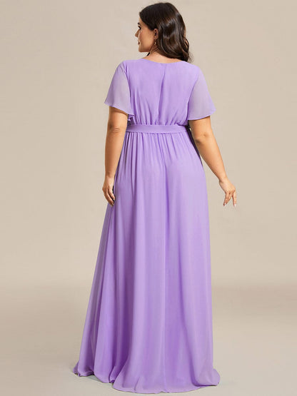 Elegant Plus Size Evening Dress with Pleated Chiffon Waist Tie