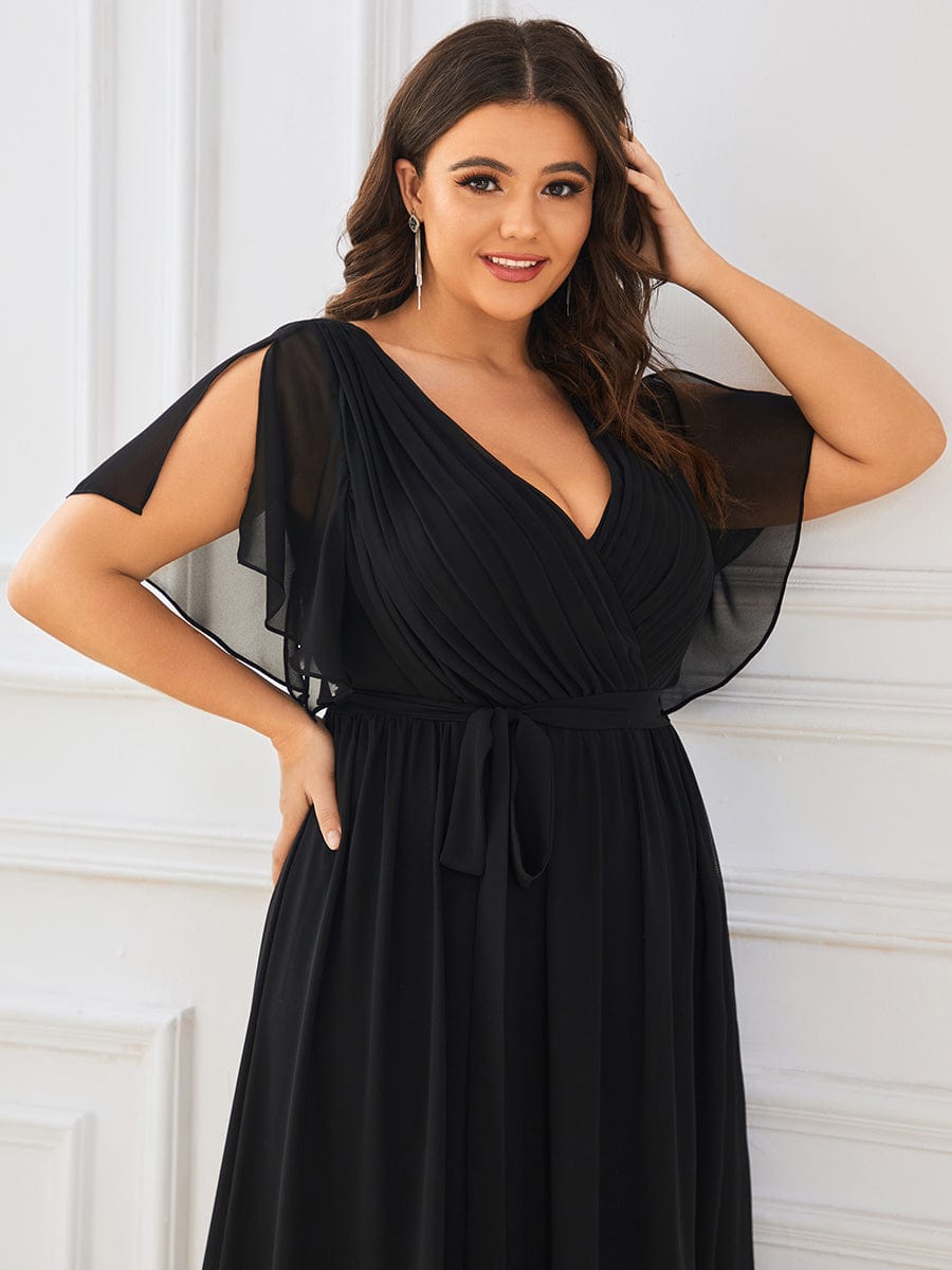 Elegant Plus Size Evening Dress with Pleated Chiffon Waist Tie