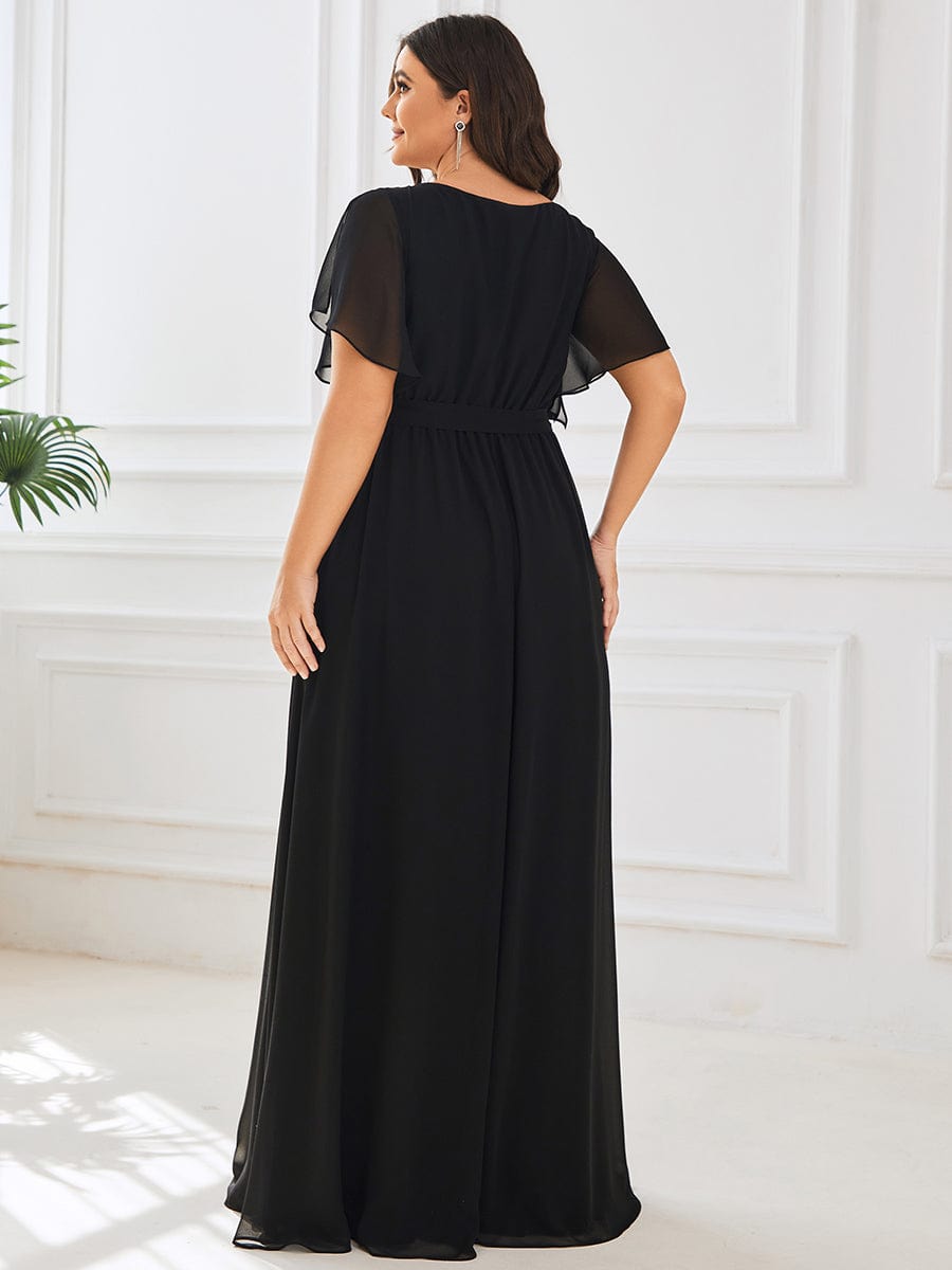 Elegant Plus Size Evening Dress with Pleated Chiffon Waist Tie