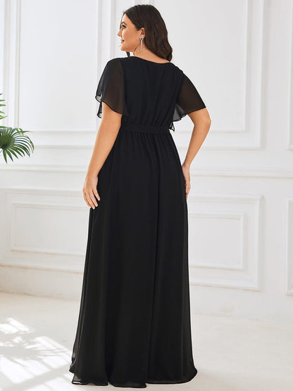 Elegant Plus Size Evening Dress with Pleated Chiffon Waist Tie