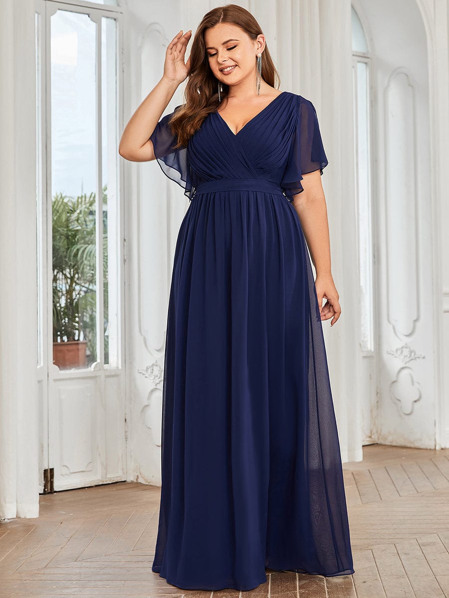 Elegant Plus Size Evening Dress with Pleated Chiffon Waist Tie