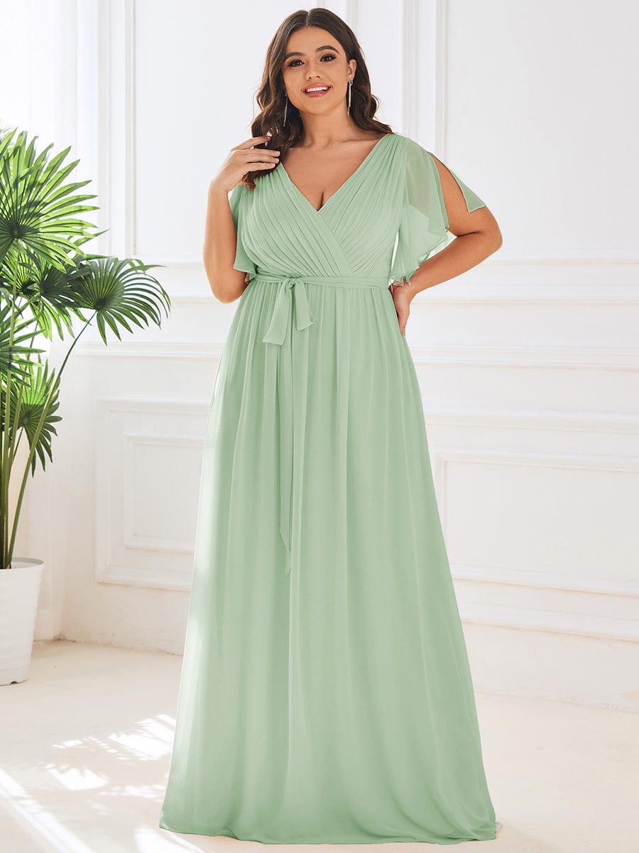 Elegant Plus Size Evening Dress with Pleated Chiffon Waist Tie