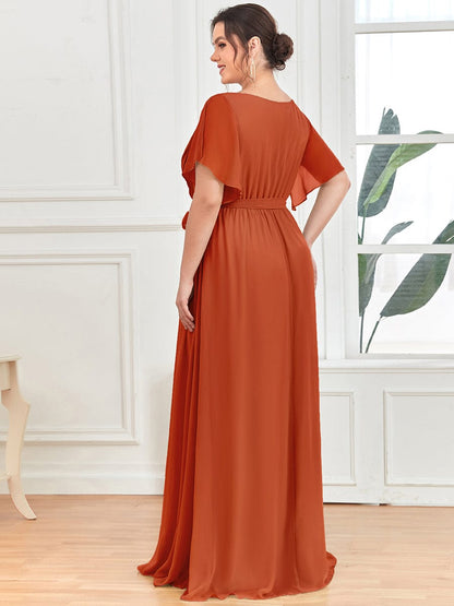 Elegant Plus Size Evening Dress with Pleated Chiffon Waist Tie