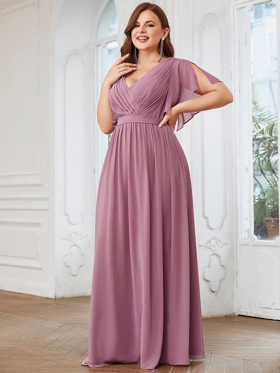 Elegant Plus Size Evening Dress with Pleated Chiffon Waist Tie