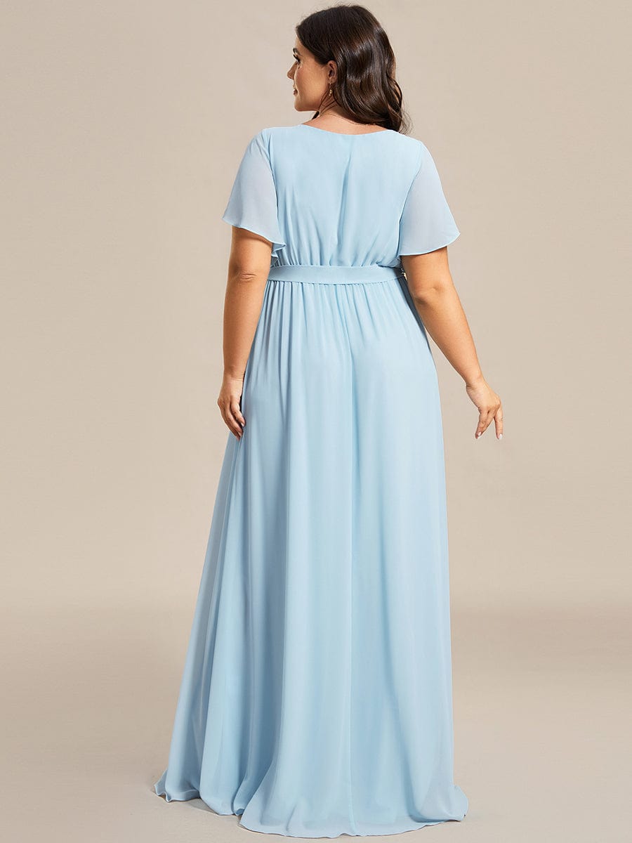Elegant Plus Size Evening Dress with Pleated Chiffon Waist Tie
