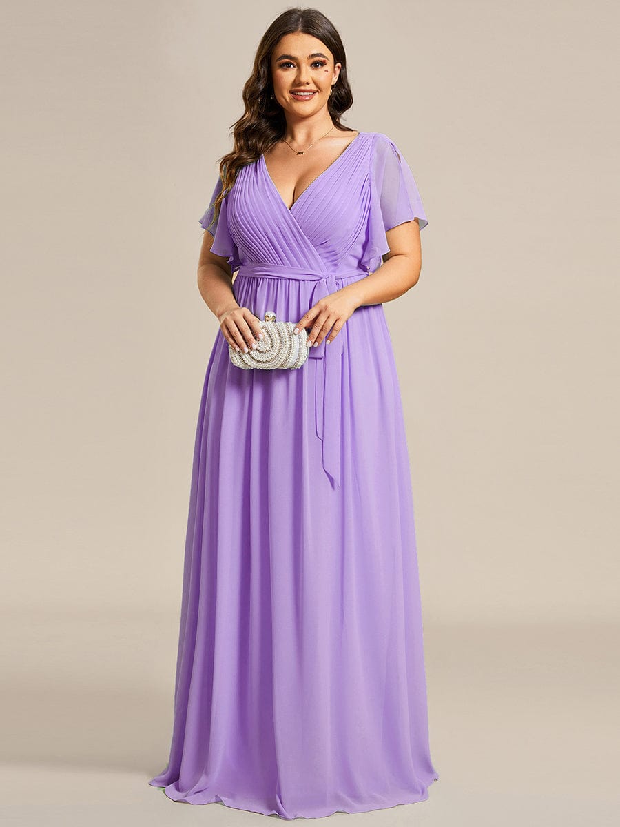 Elegant Plus Size Evening Dress with Pleated Chiffon Waist Tie