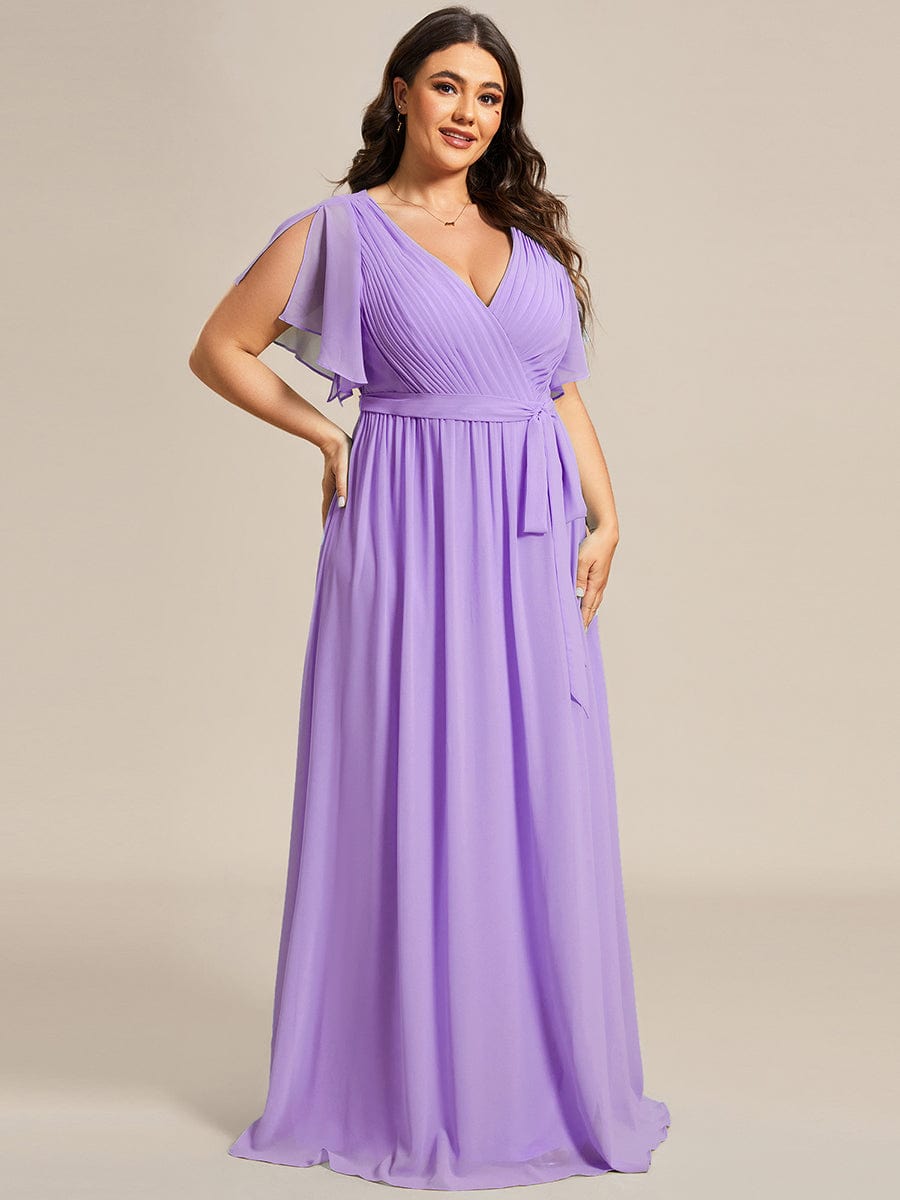 Elegant Plus Size Evening Dress with Pleated Chiffon Waist Tie
