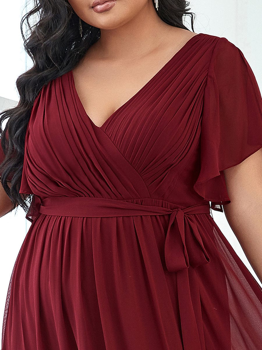 Elegant Plus Size Evening Dress with Pleated Chiffon Waist Tie