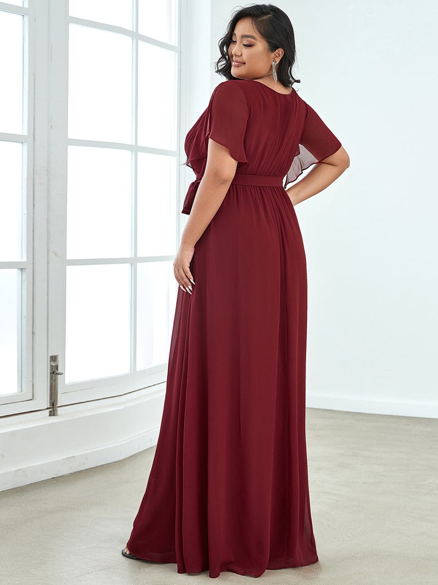 Elegant Plus Size Evening Dress with Pleated Chiffon Waist Tie