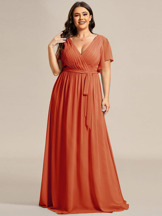 Elegant Plus Size Evening Dress with Pleated Chiffon Waist Tie