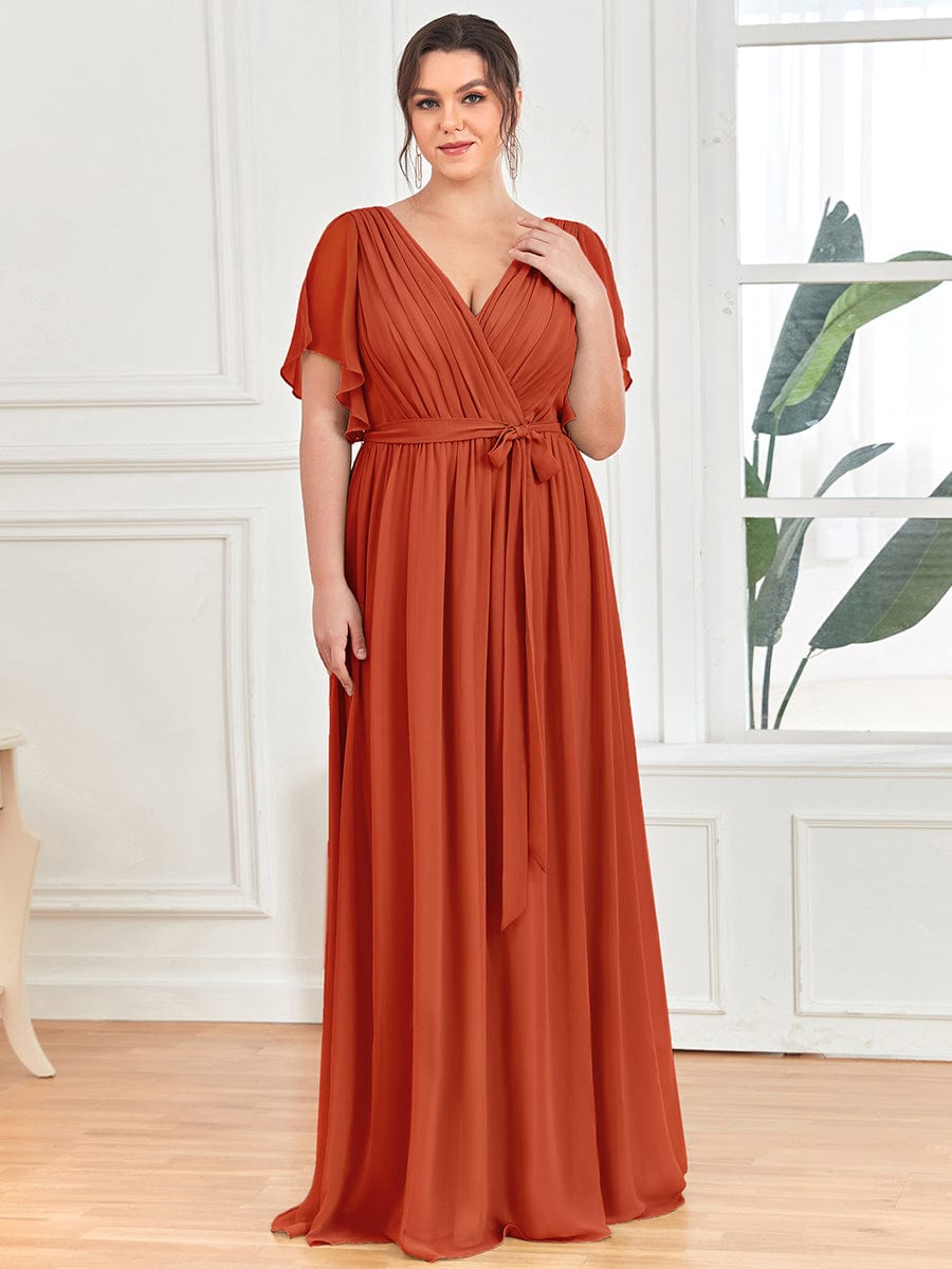 Elegant Plus Size Evening Dress with Pleated Chiffon Waist Tie