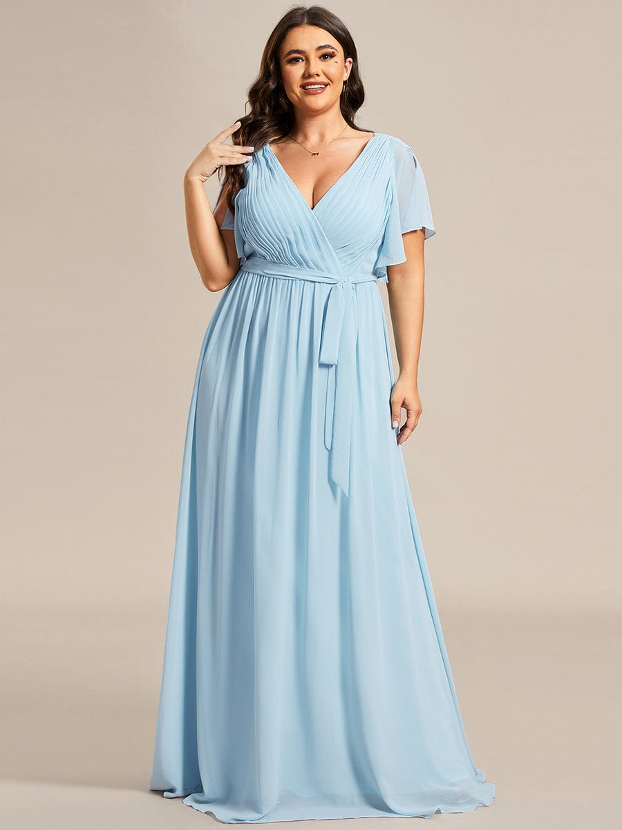 Elegant Plus Size Evening Dress with Pleated Chiffon Waist Tie
