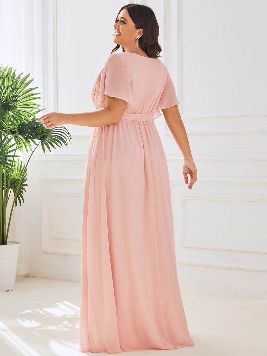 Elegant Plus Size Evening Dress with Pleated Chiffon Waist Tie