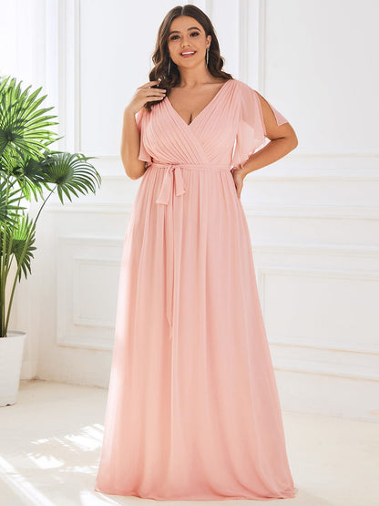 Elegant Plus Size Evening Dress with Pleated Chiffon Waist Tie
