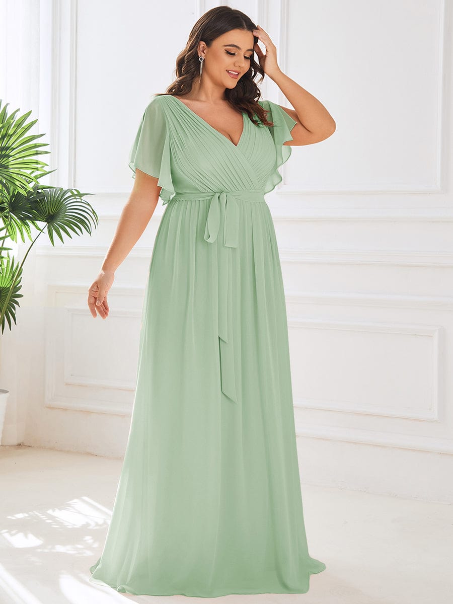 Elegant Plus Size Evening Dress with Pleated Chiffon Waist Tie