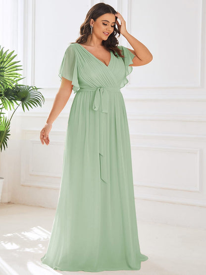Elegant Plus Size Evening Dress with Pleated Chiffon Waist Tie