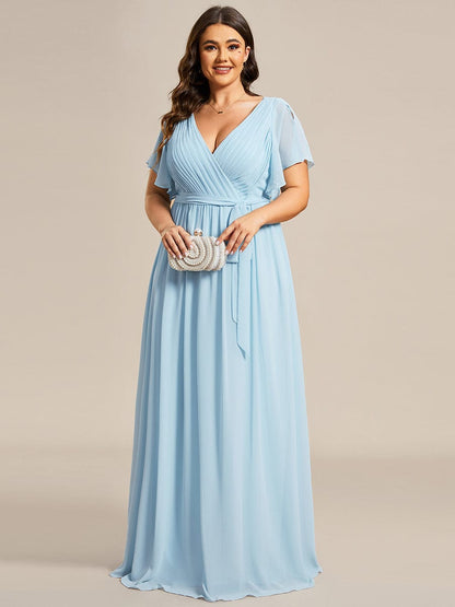 Elegant Plus Size Evening Dress with Pleated Chiffon Waist Tie
