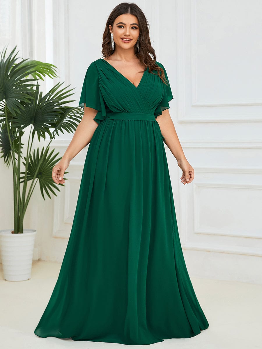 Elegant Plus Size Evening Dress with Pleated Chiffon Waist Tie