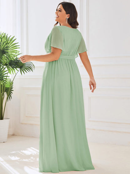 Elegant Plus Size Evening Dress with Pleated Chiffon Waist Tie