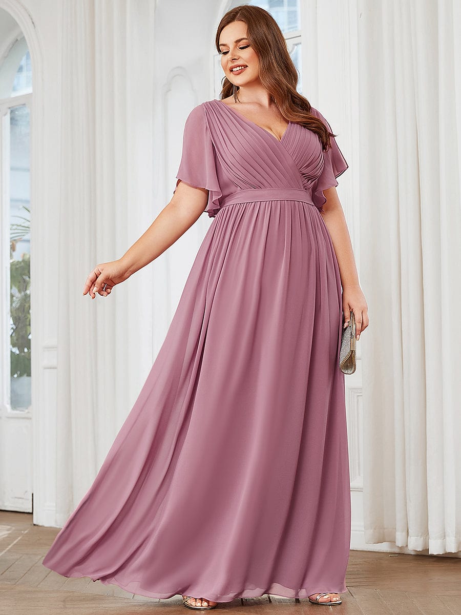 Elegant Plus Size Evening Dress with Pleated Chiffon Waist Tie