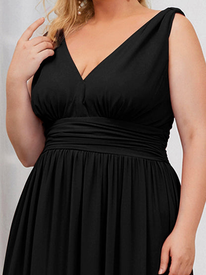 Elegant Plus Size Evening Gown with Double V-Neck