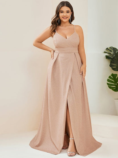 Elegant Plus Size Evening Gown with Spaghetti Straps and Pleated Detail