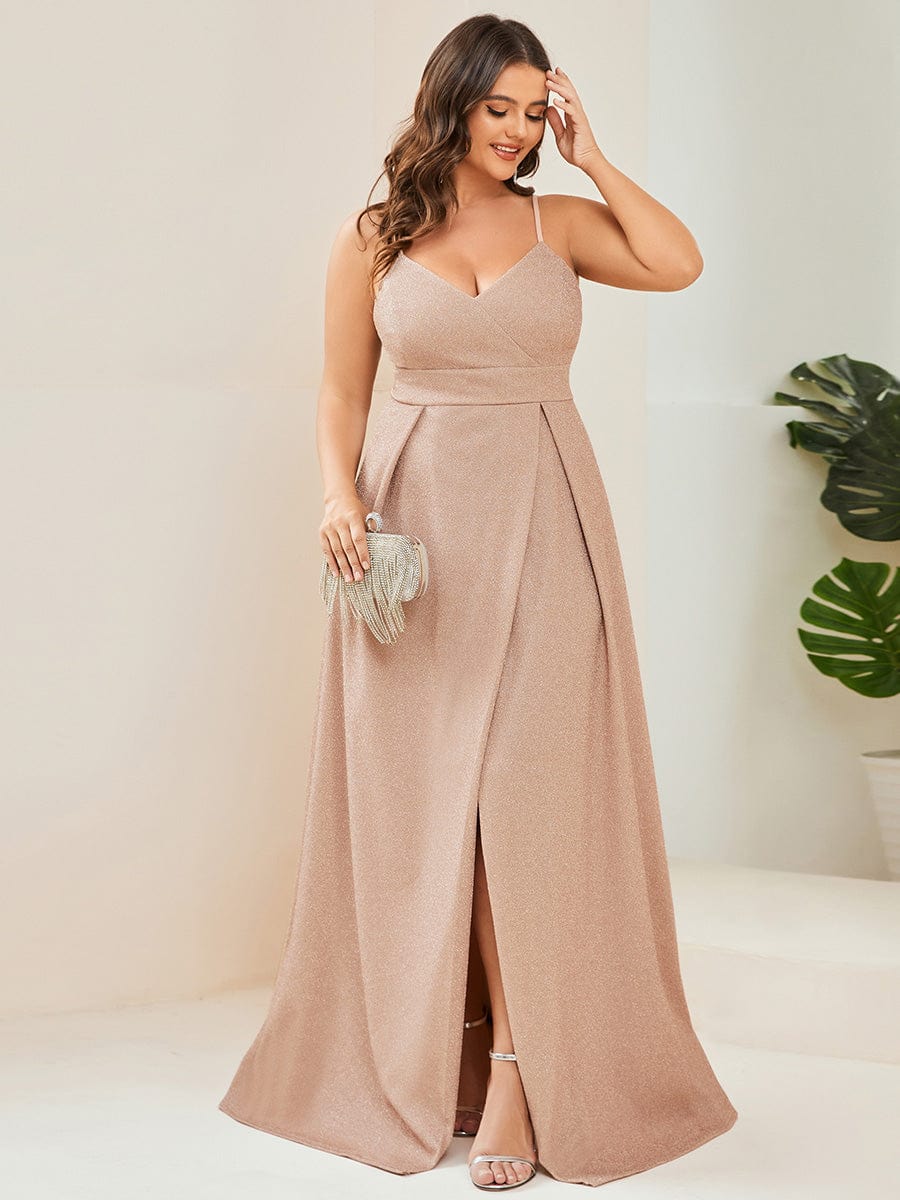 Elegant Plus Size Evening Gown with Spaghetti Straps and Pleated Detail