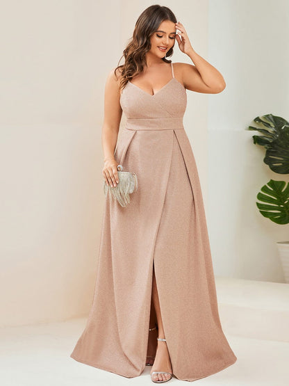 Elegant Plus Size Evening Gown with Spaghetti Straps and Pleated Detail