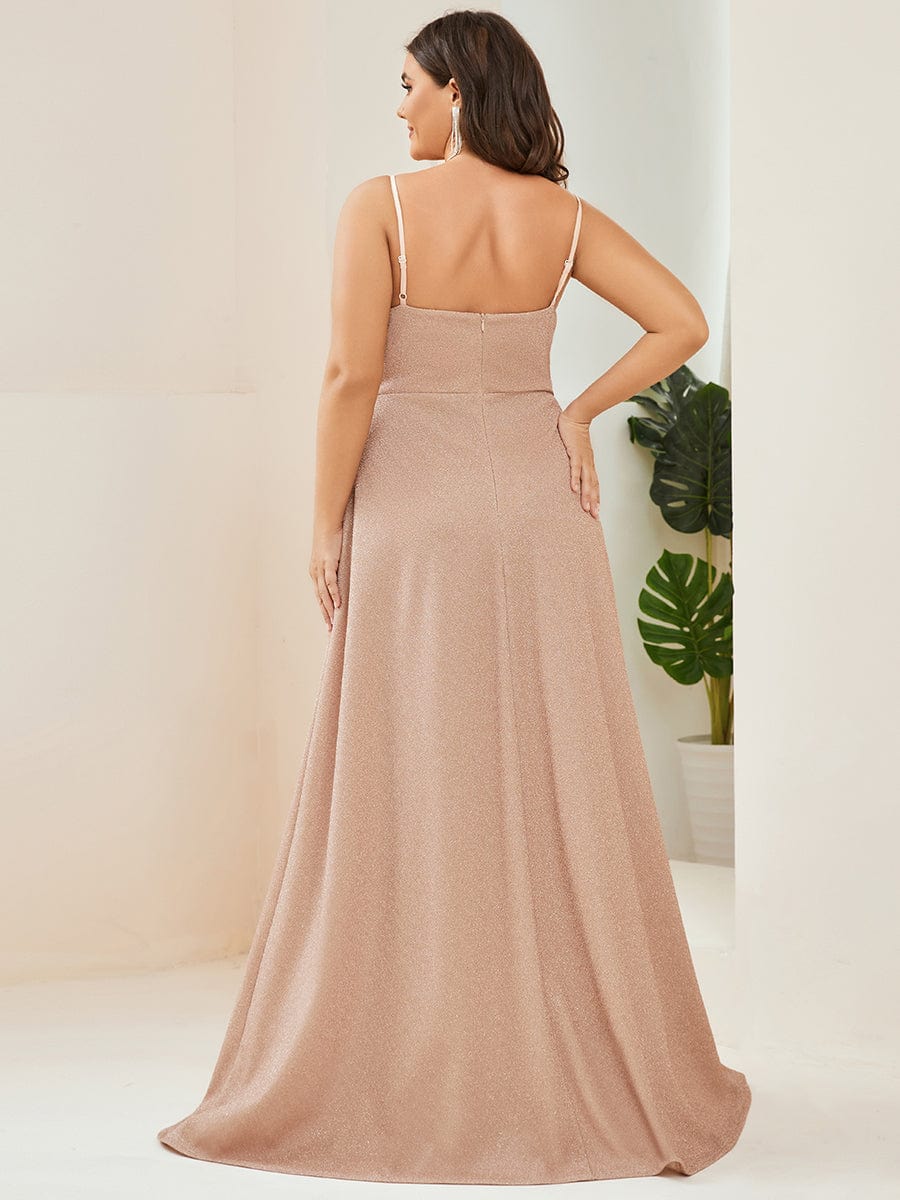 Elegant Plus Size Evening Gown with Spaghetti Straps and Pleated Detail