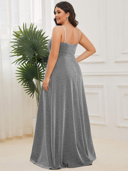 Elegant Plus Size Evening Gown with Spaghetti Straps and Pleated Detail