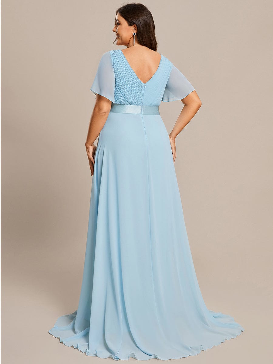 Elegant Plus Size Evening Gown with V-Neck Ruffles
